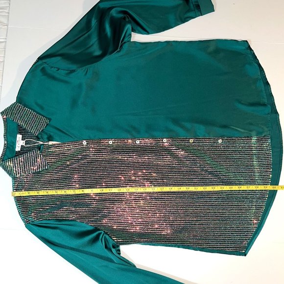 GeeGee Plus - Women's Size 1XL Green Sequins Long Sleeve Button Up Blouse - Picture 10 of 11